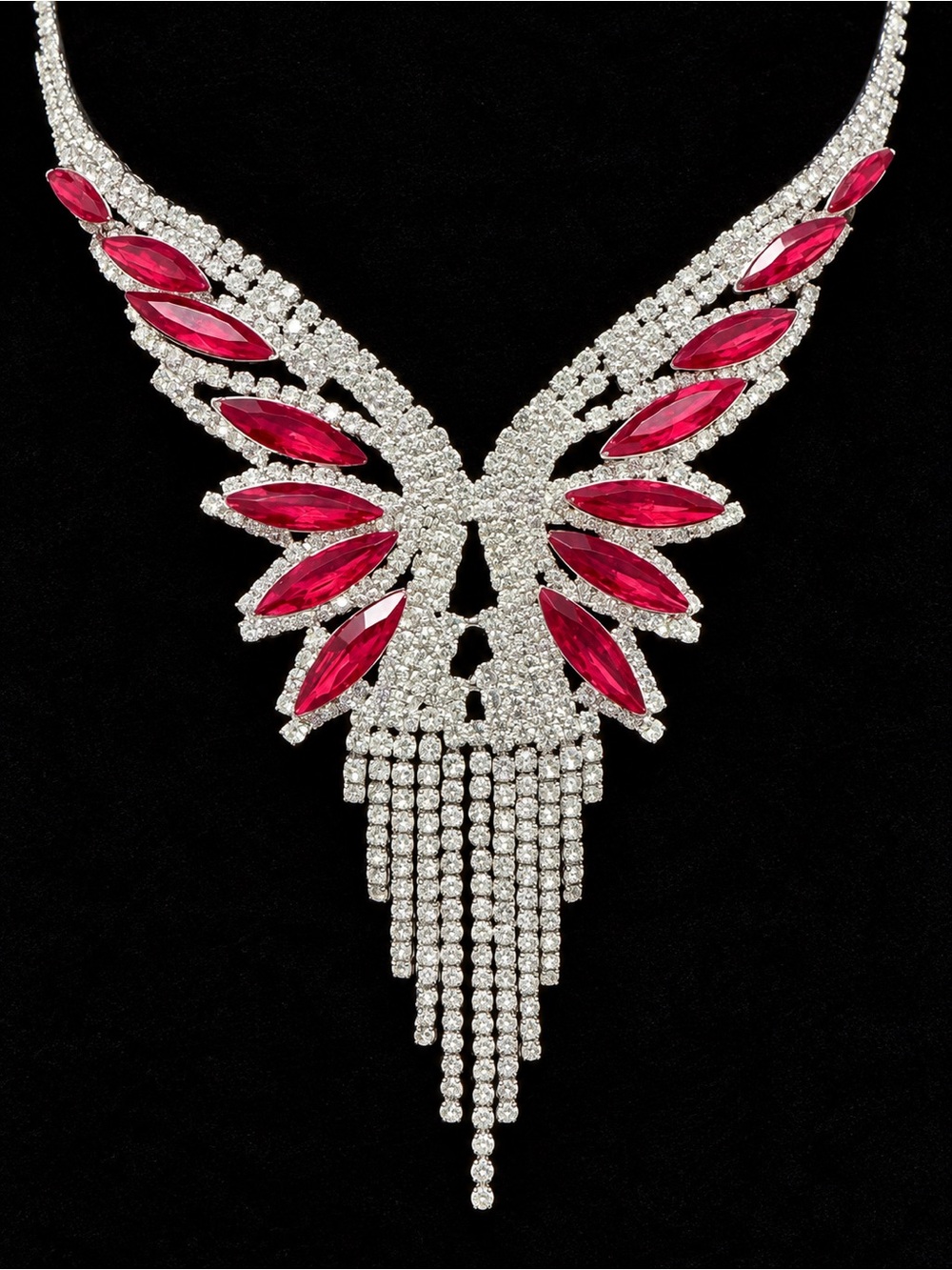 Gorgeous Red and Clear Crystal Bib Butterfly Necklace with Matching Earrings